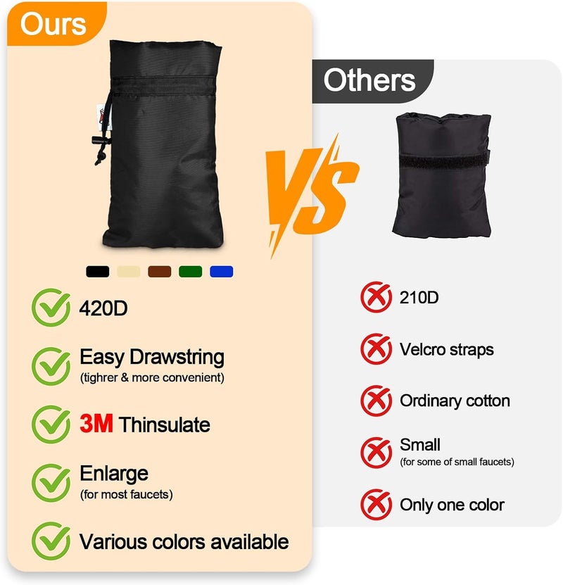 DEMEDO Enlarge Outdoor Faucet Cover for Winter Freeze Protection, 3M Thinsulate, 10”H x 6.3”W Hose Bib Covers for Wall Taps Outside, Waterproof & Frost Free Insulated Spigot Cover, 2 Pcs Faucet Socks - Black - Image 3